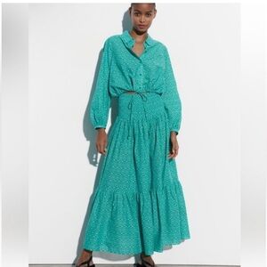 Zara Green Print Top and skirt